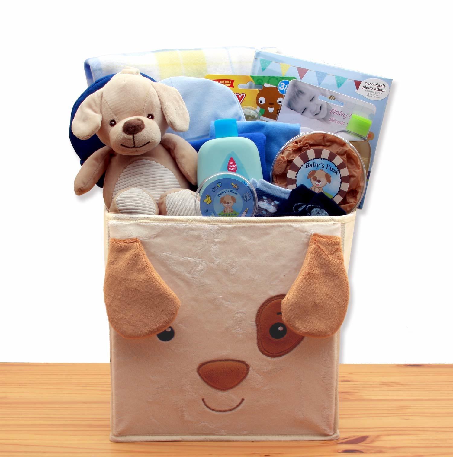 Puppy Love New Baby Gift Basket - Blue