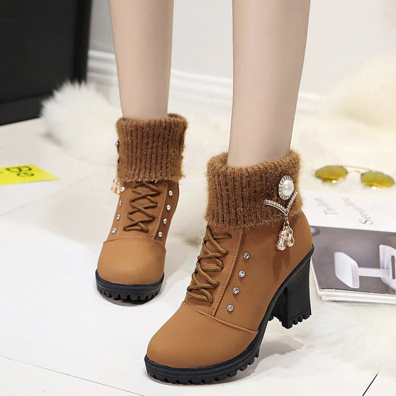 High Heel Winter Shoes Boots - Fashion High Heel Boots Plush Warm Fur Shoes Ladies Brand Ankle Boots