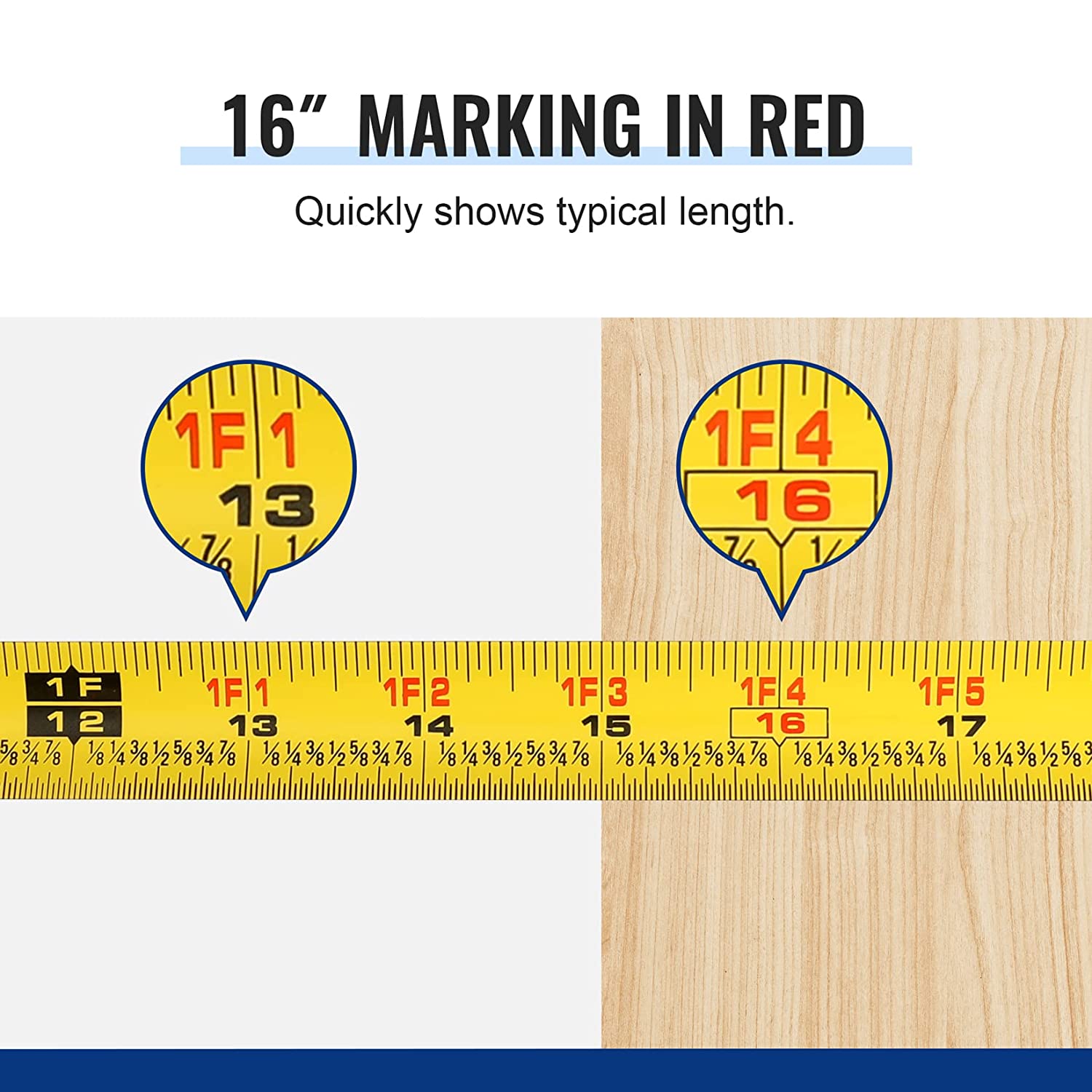 WORKPRO Tape Measure 25 FT, Tape Measure with Fractions Every 1/8