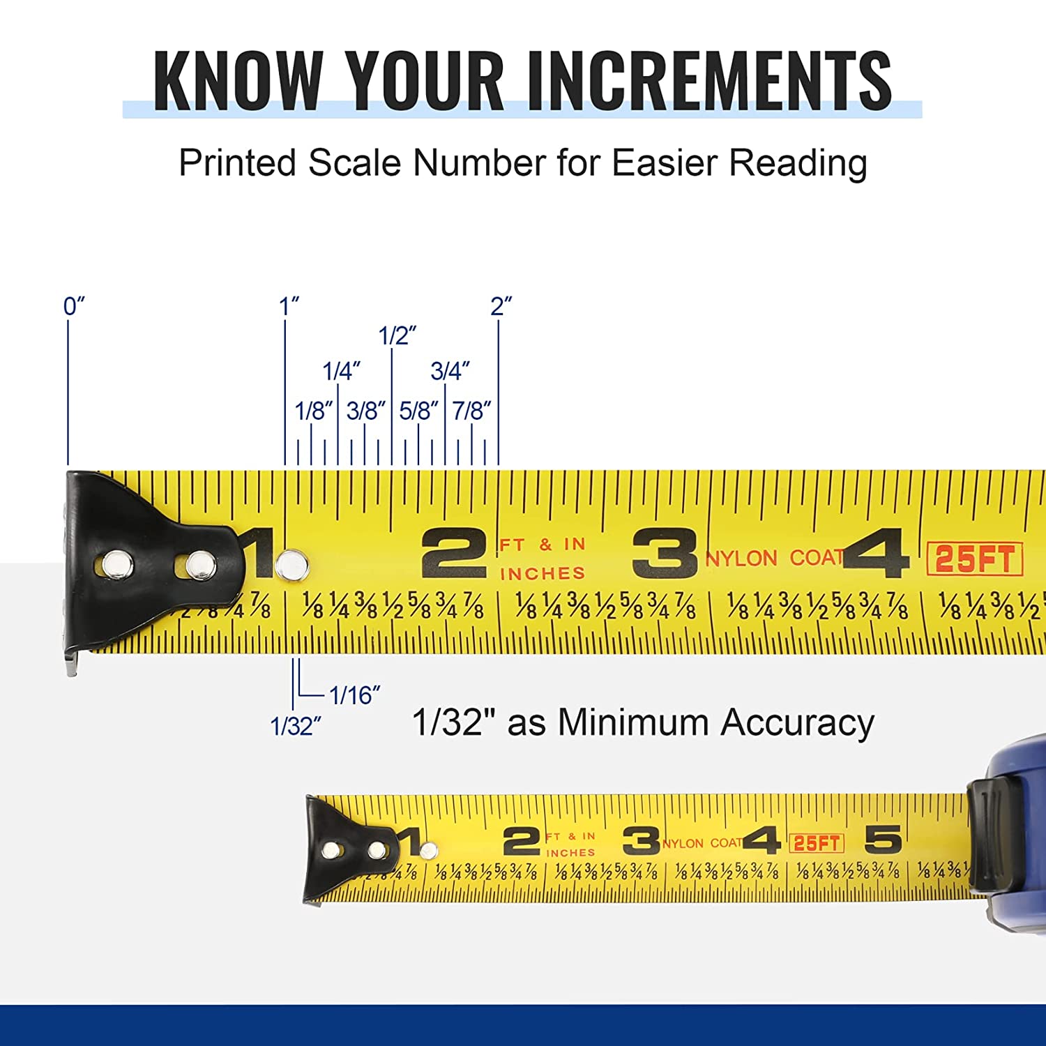 WORKPRO Tape Measure 25 FT, Tape Measure with Fractions Every 1/8