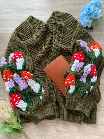 Mushroom Lavender Embroidery Sweater Cardigan | VintageMist