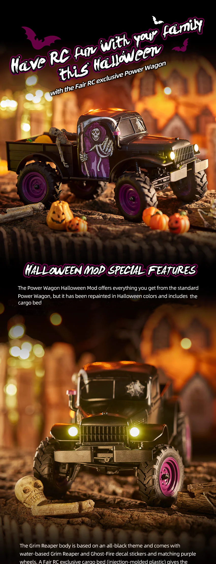 FMS 1 24 FCX24 Power Wagon Grim Reaper Mod RTR with cargo bed