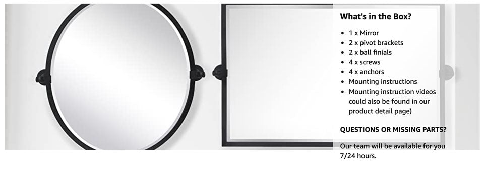26 Circle Pivot Bathroom Mirror In, Pivot Mirror Hardware Tilting Anchors For