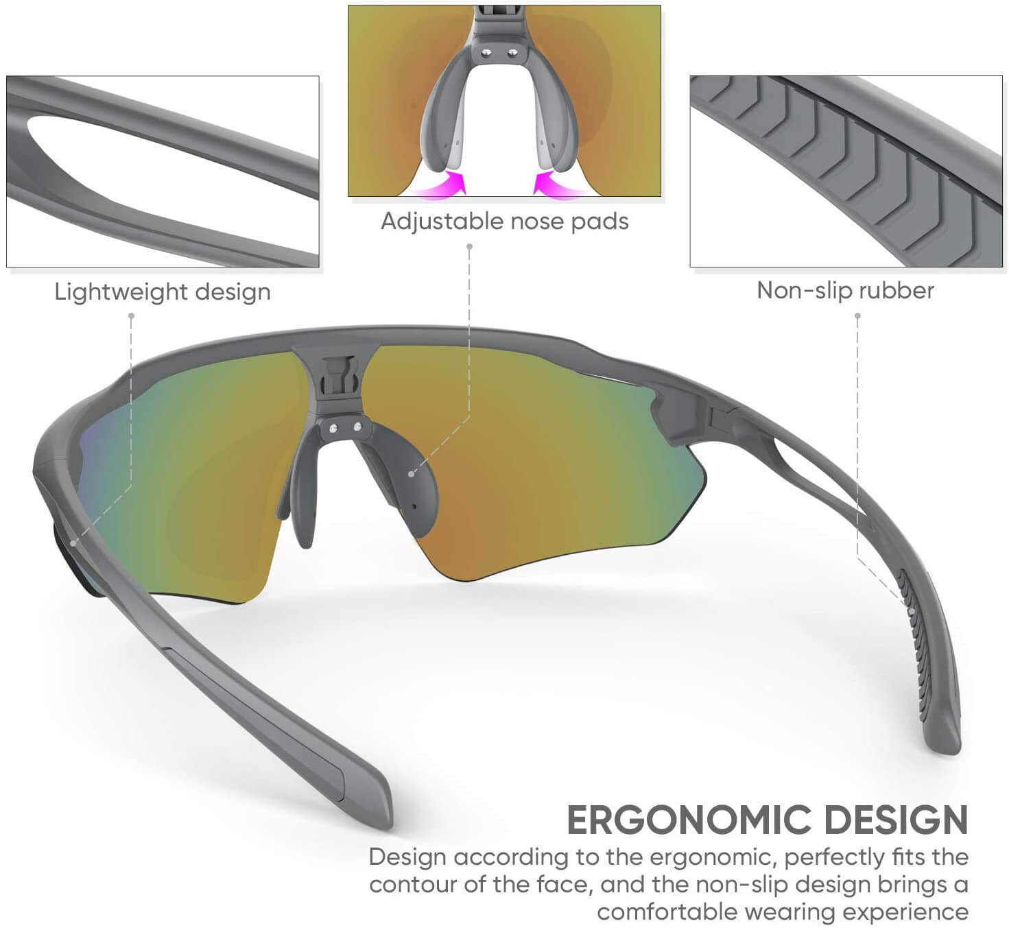 Cycling Glasses, TR90 Unbreakable Frame Polarized Anti-UV400 Sports Sunglasses