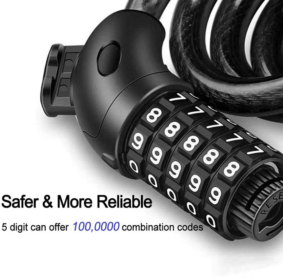 Bike Lock Cable,4 Feet High Security 5 Digit Resettable Combination Coiling Bike Cable Lock,Bicycle Cable Lock for Bicycle Outdoors