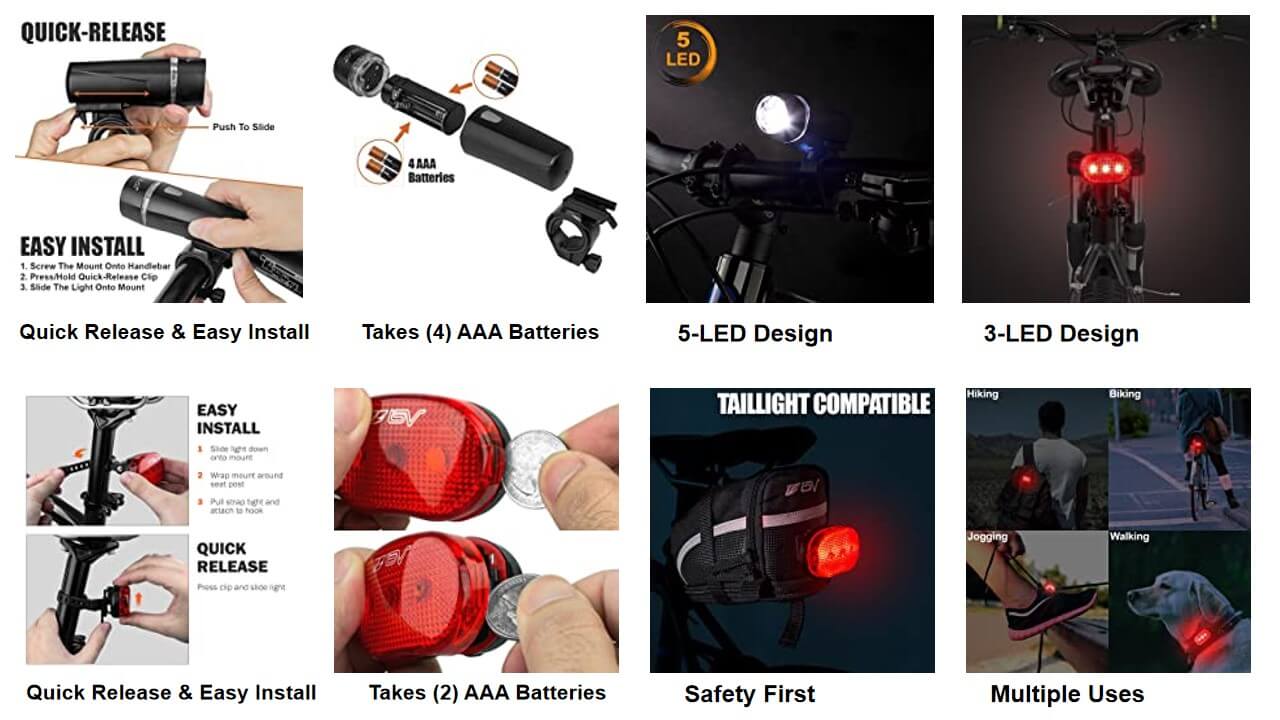Powerful Quick-Release Bicycle Light Set