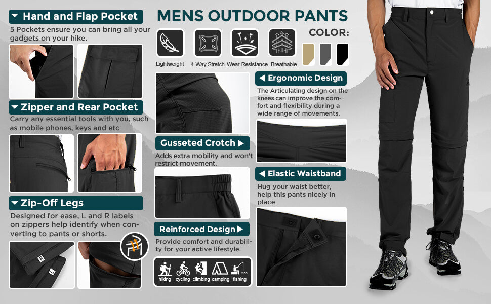 Men's Breathable Cargo Convertible Hiking Pants