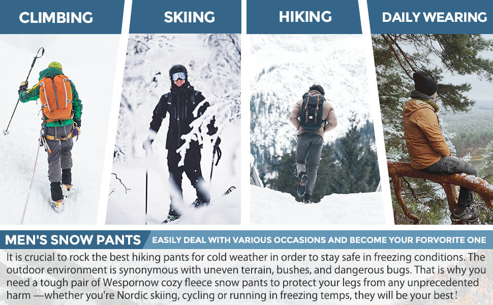 Men's Water-Resistance Fleece Lined Hiking Ski Pants