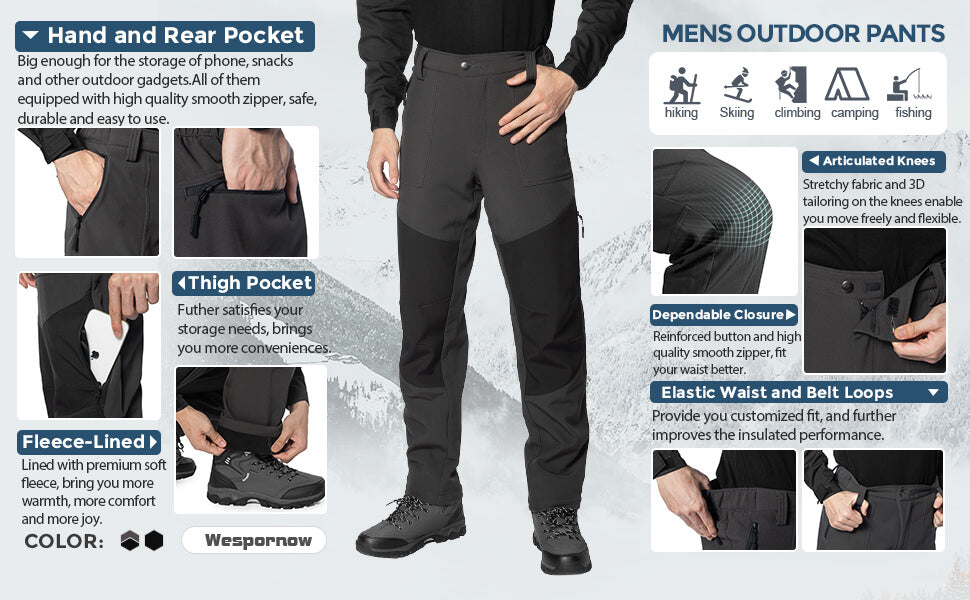 Men's Winter Fleece Lined Snow Ski Hiking Pants