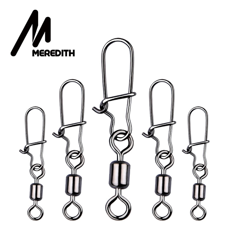 MEREDITH 50pcs/lot Fishing Connector Pin Bearing Rolling Swivel Stainless Steel with Snap Fishhook