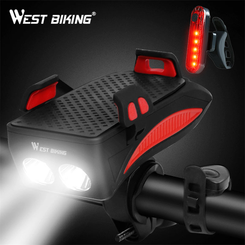 WEST BIKING 400 lumen Multifunction Bike Light With Phone Holder Bicycle Highlight 2000/4000mAh Power Bank Cycling Flashlight