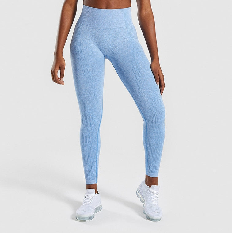 Blue Seamless Tummy Control Yoga Leggings