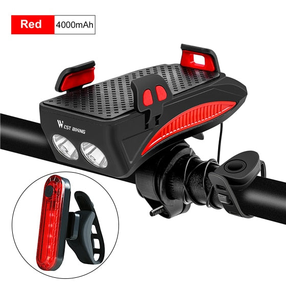 WEST BIKING 400 lumen Multifunction Bike Light With Phone Holder Bicycle Highlight 2000/4000mAh Power Bank Cycling Flashlight