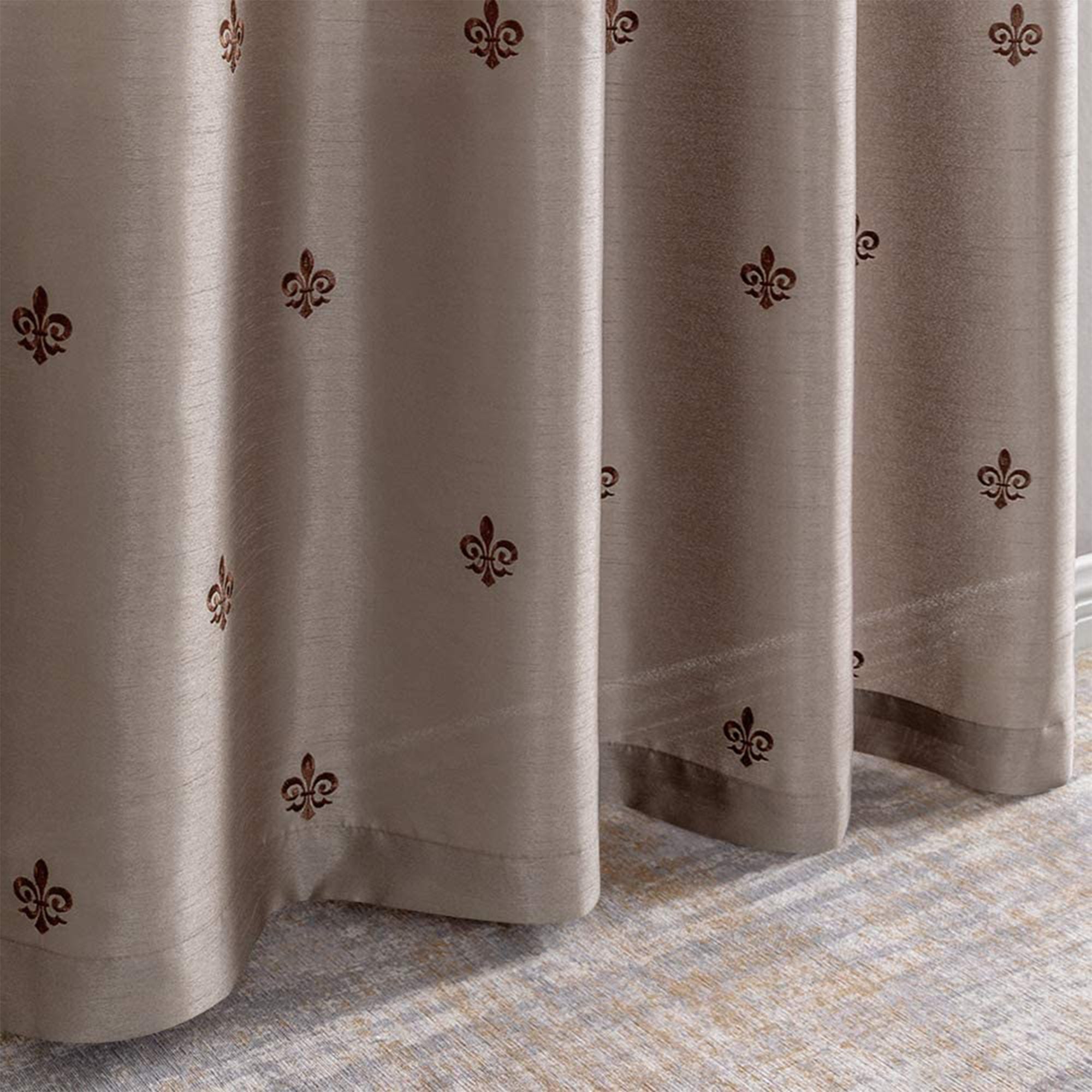 JINCHAN 52 x 84 Inch Grommet Fleur De Lis Flax Linen Curtains, Taupe (2 Panels)