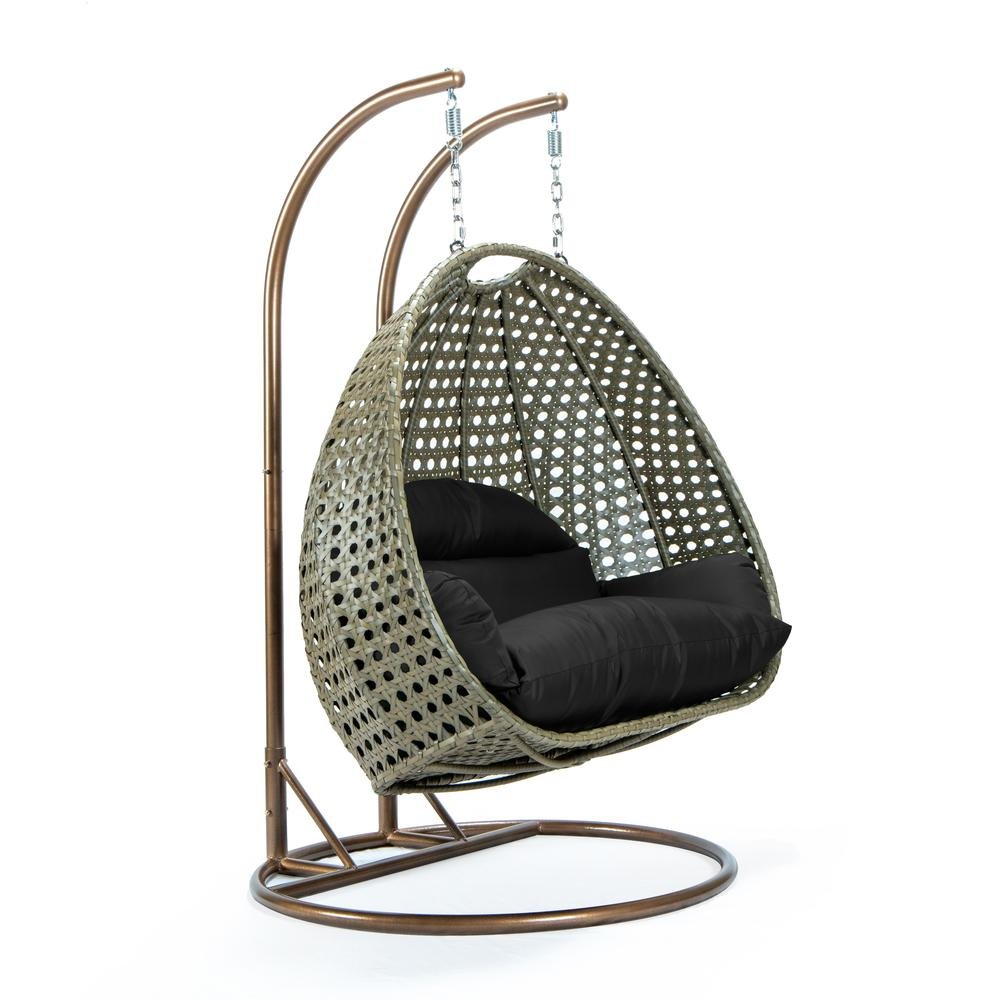 Beige Wicker Hanging 2 Person Egg Swing Chair - Outdoor Comfort and Style