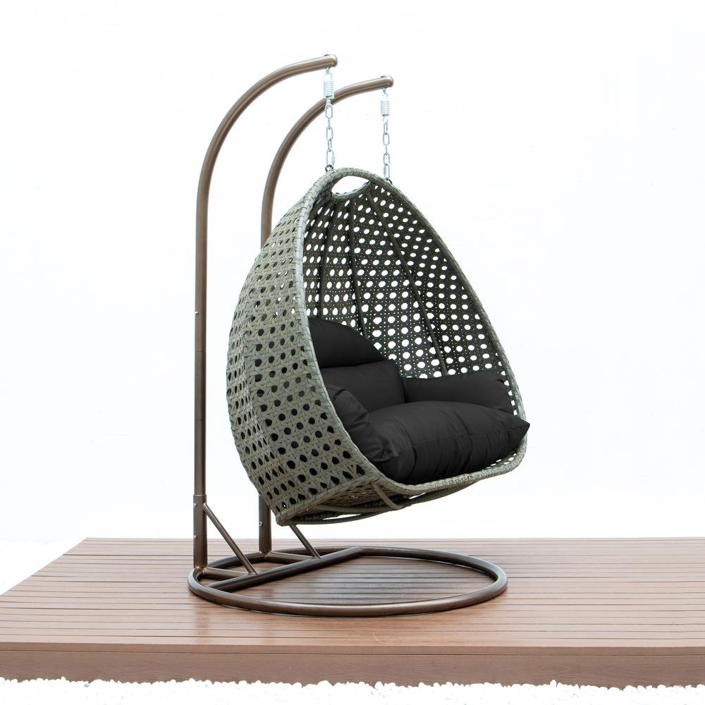 Beige Wicker Hanging 2 Person Egg Swing Chair - Outdoor Comfort and Style