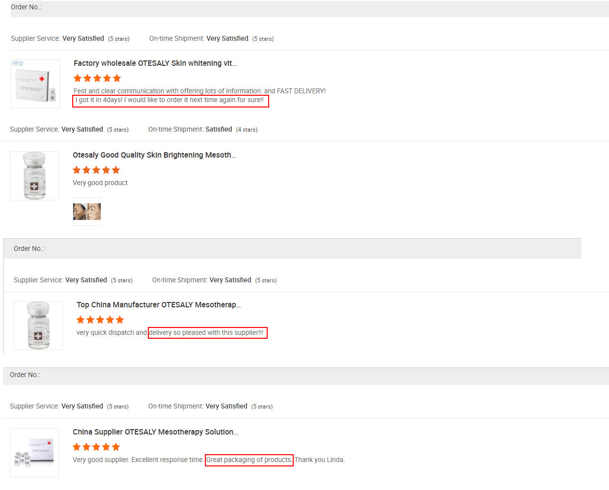 Otesaly Customer's feedback