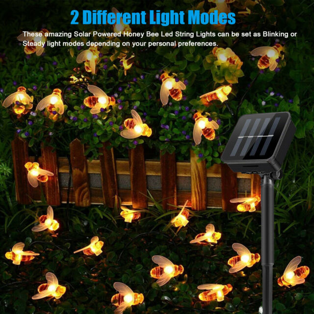 30 LED Solar Powered Bee String Lights Outdoor Yard Garden Decor Waterproof