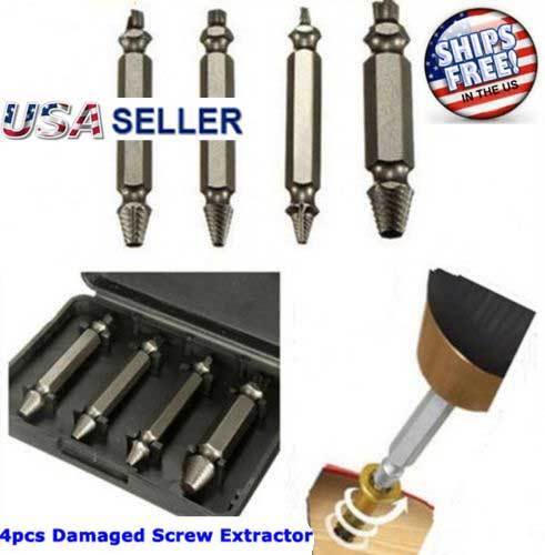 4pc Broken Bolt Remover Screw Extractor Easy Out Drill Bits Stud Reverse Damage