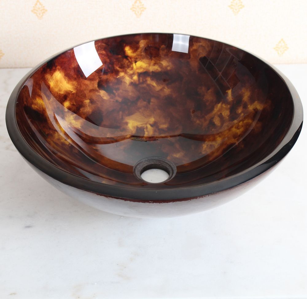 ELITE Tempered Glass Vessel Sink w. Unique Hand Painting Pattern 1204