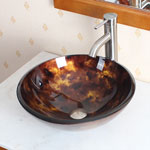 ELITE Tempered Glass Vessel Sink w. Unique Hand Painting Pattern 1204
