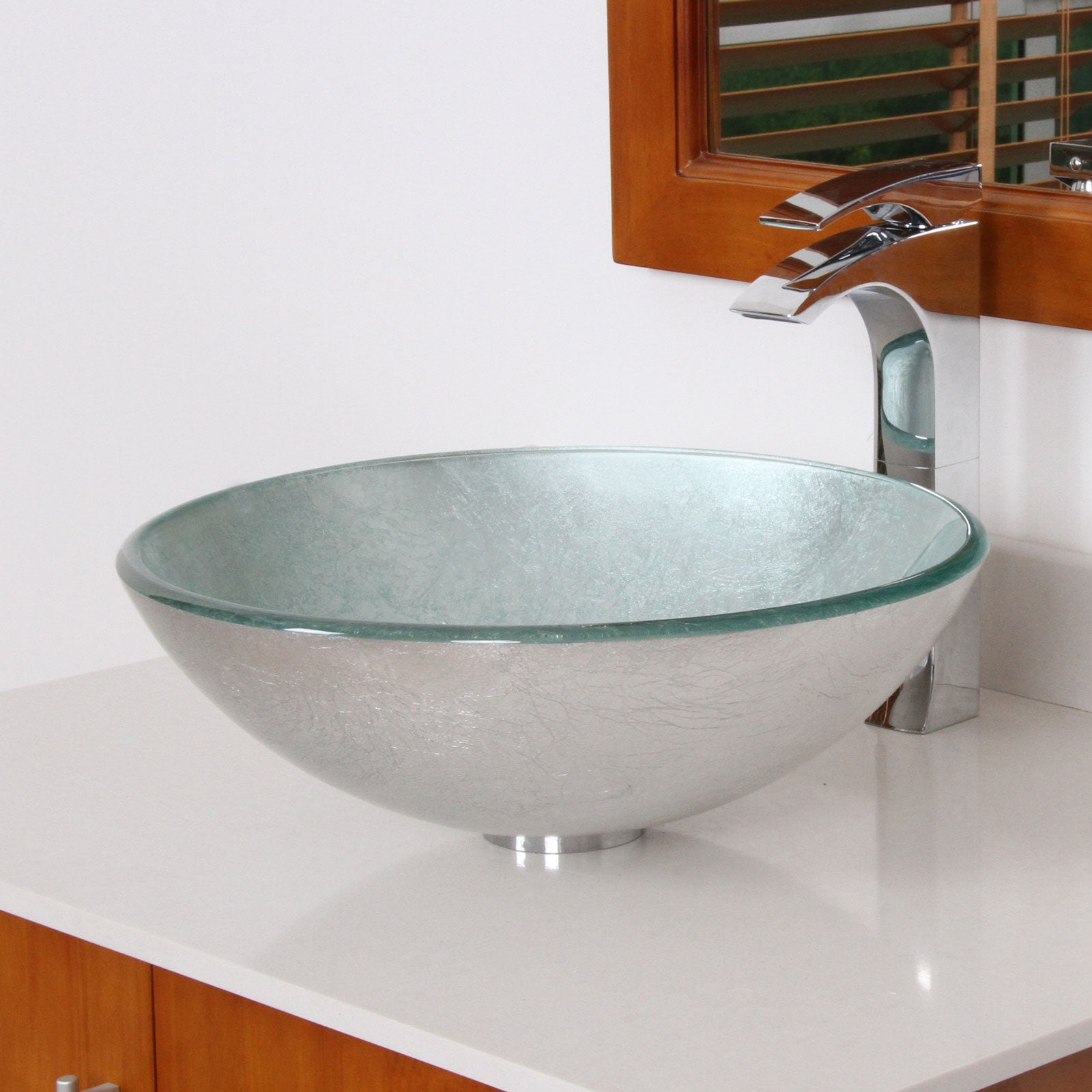 ELITE Modern Design Tempered Glass Bathroom Vessel Sink 1308