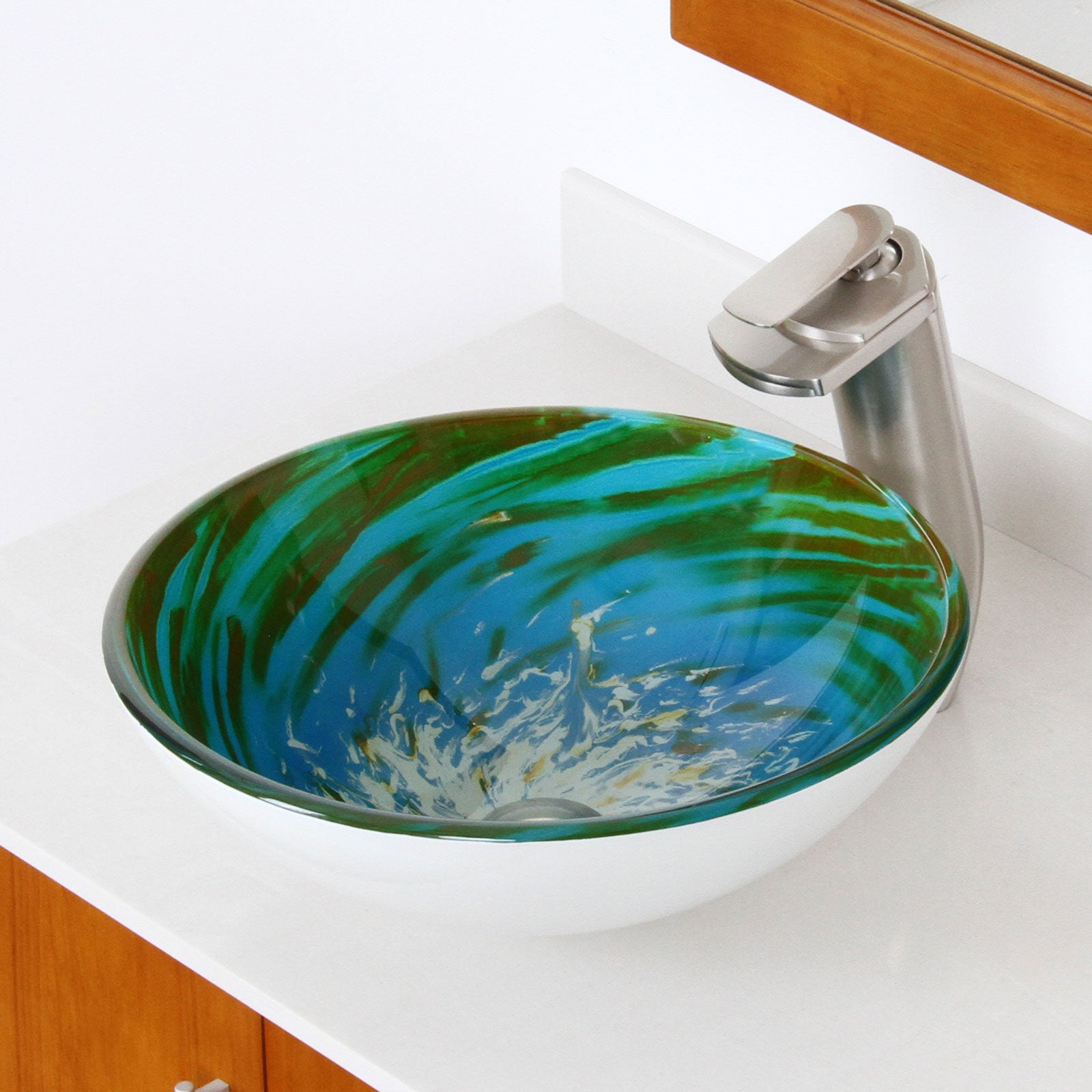 ELITE Modern Design Tempered Glass Bathroom Vessel Sink 1405