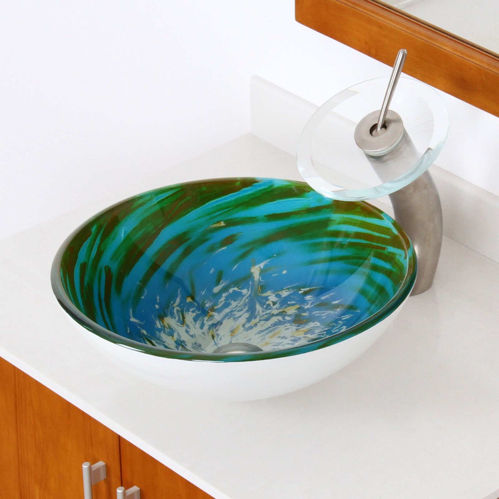 ELITE Modern Design Tempered Glass Bathroom Vessel Sink 1405