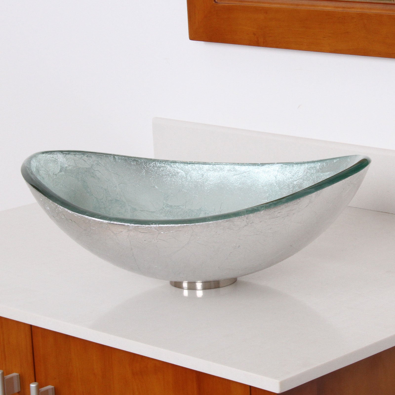 ELITE Unique Oval Artistic Silver Tempered Glass Sink 1412