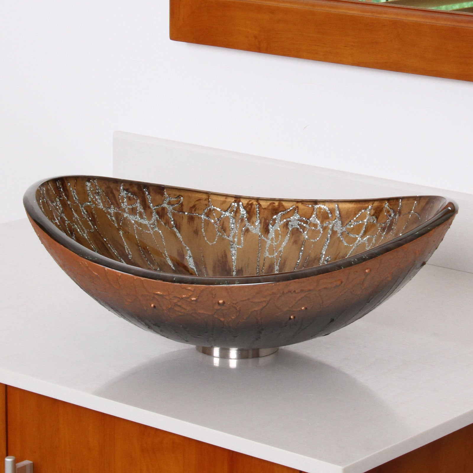 ELITE Unique Oval Artistic Bronze Tempered Glass Sink 1415