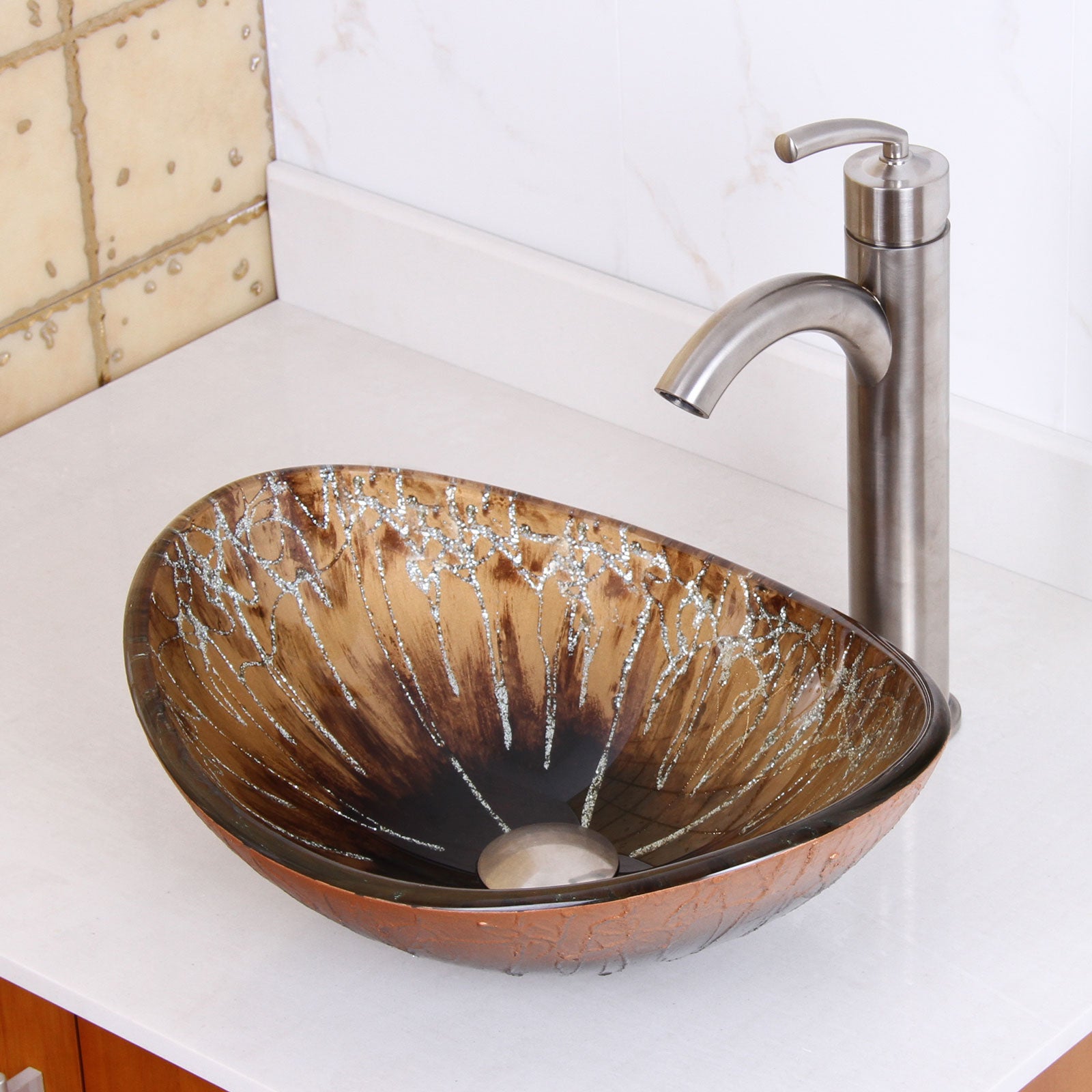 ELITE Unique Oval Artistic Bronze Tempered Glass Sink 1415