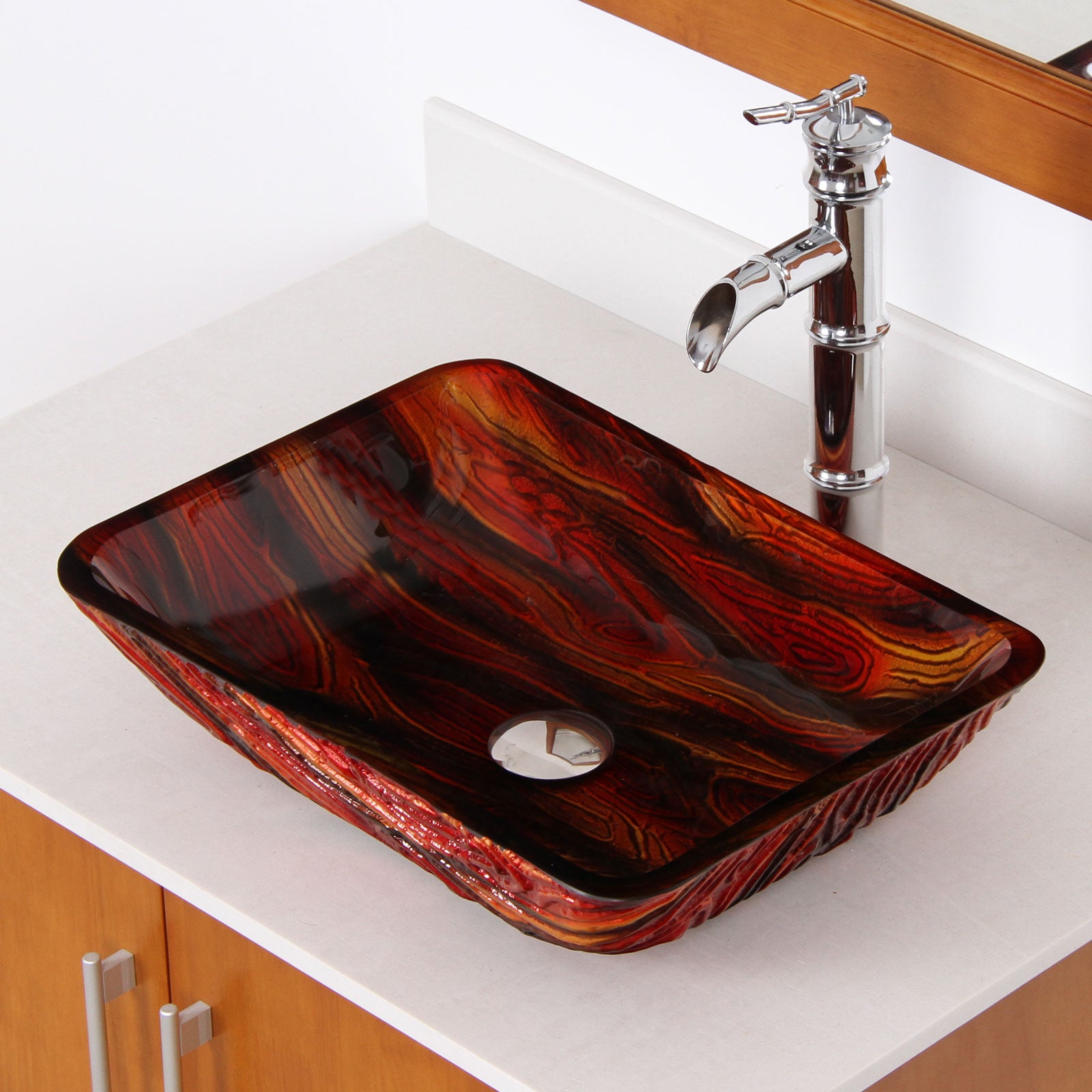 ELITE  Lava Rectangle Tempered Glass Bathroom Vessel Sink 1419