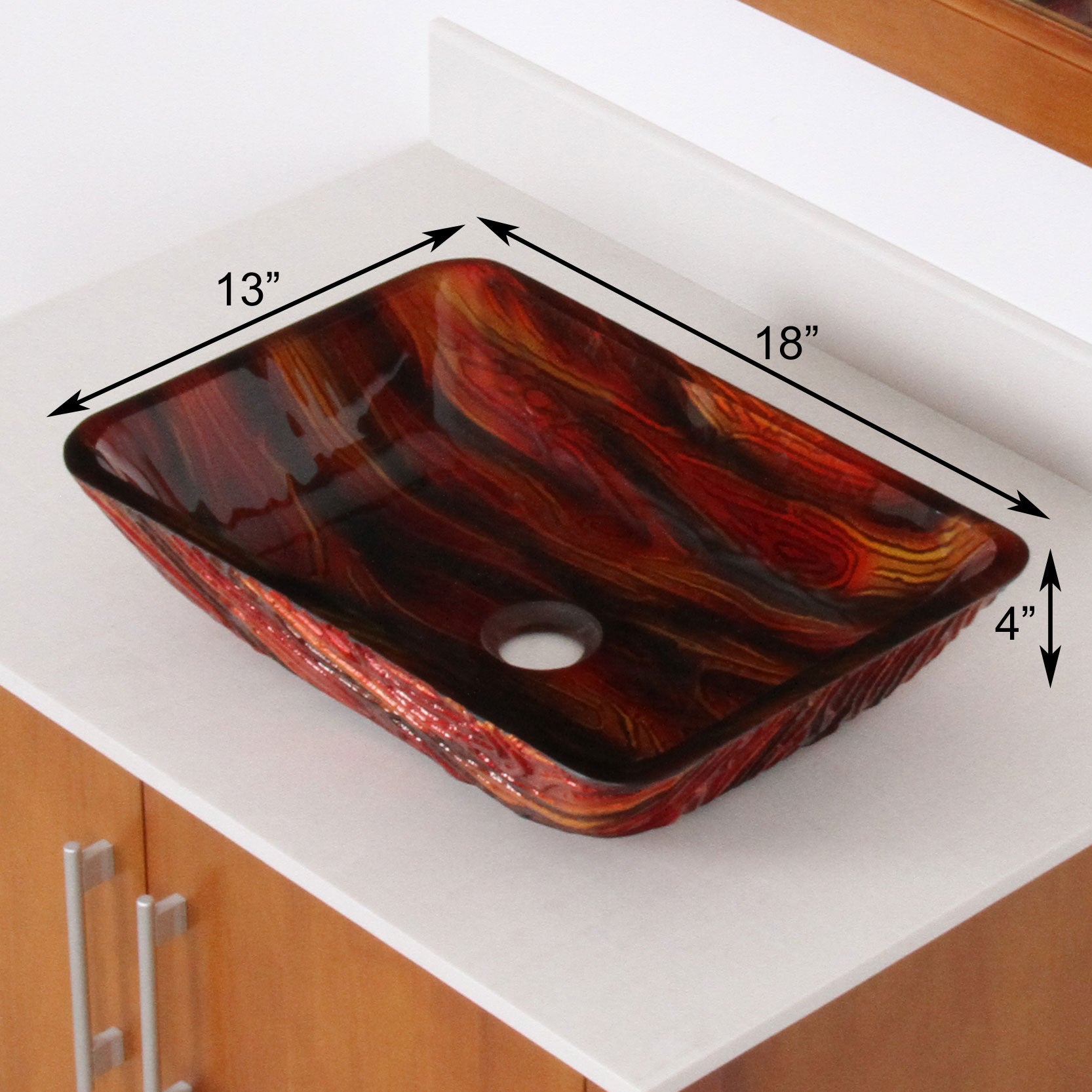 ELITE  Lava Rectangle Tempered Glass Bathroom Vessel Sink 1419