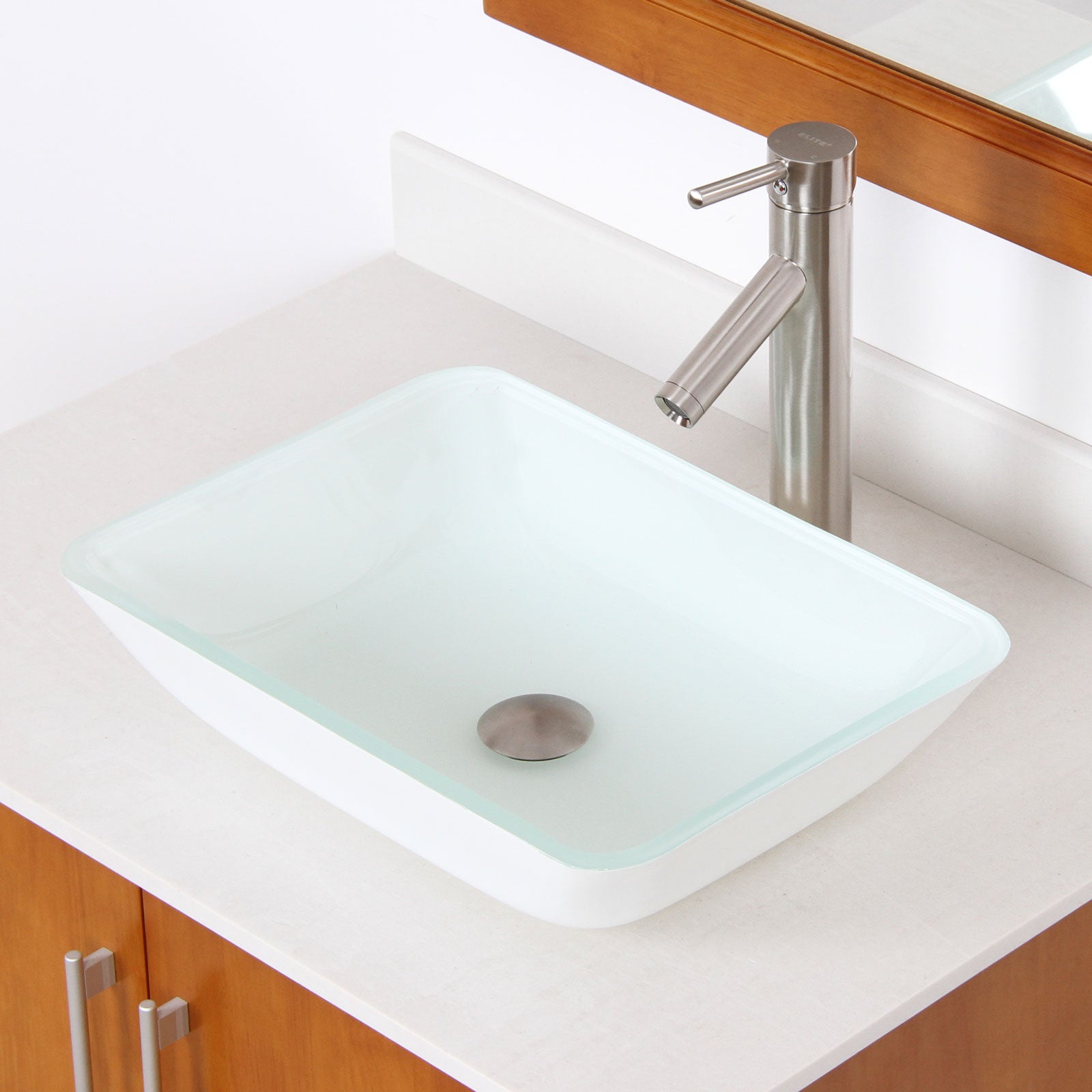 ELITE White Rectangle Tempered Glass Bathroom Vessel Sink 1422