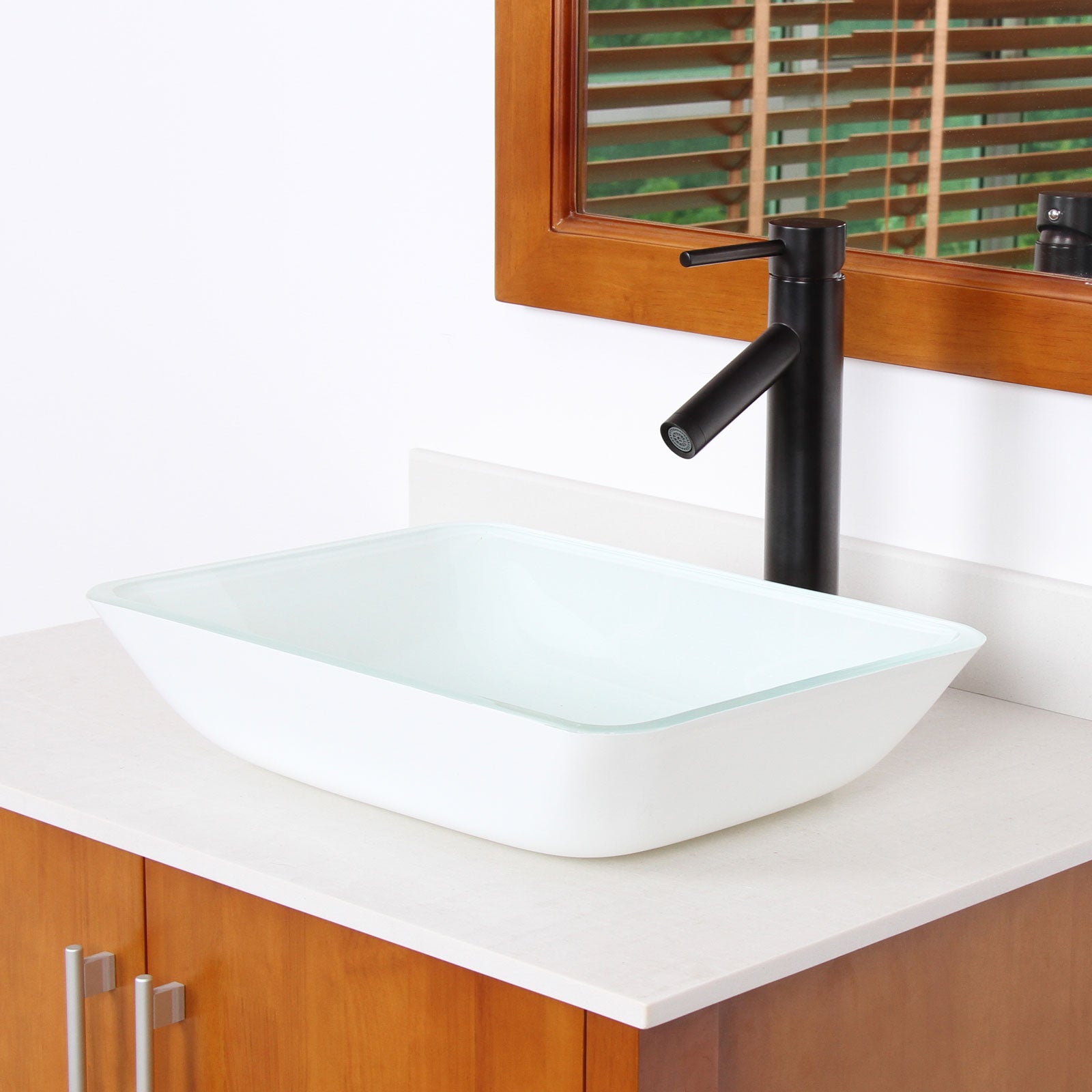 ELITE White Rectangle Tempered Glass Bathroom Vessel Sink 1422