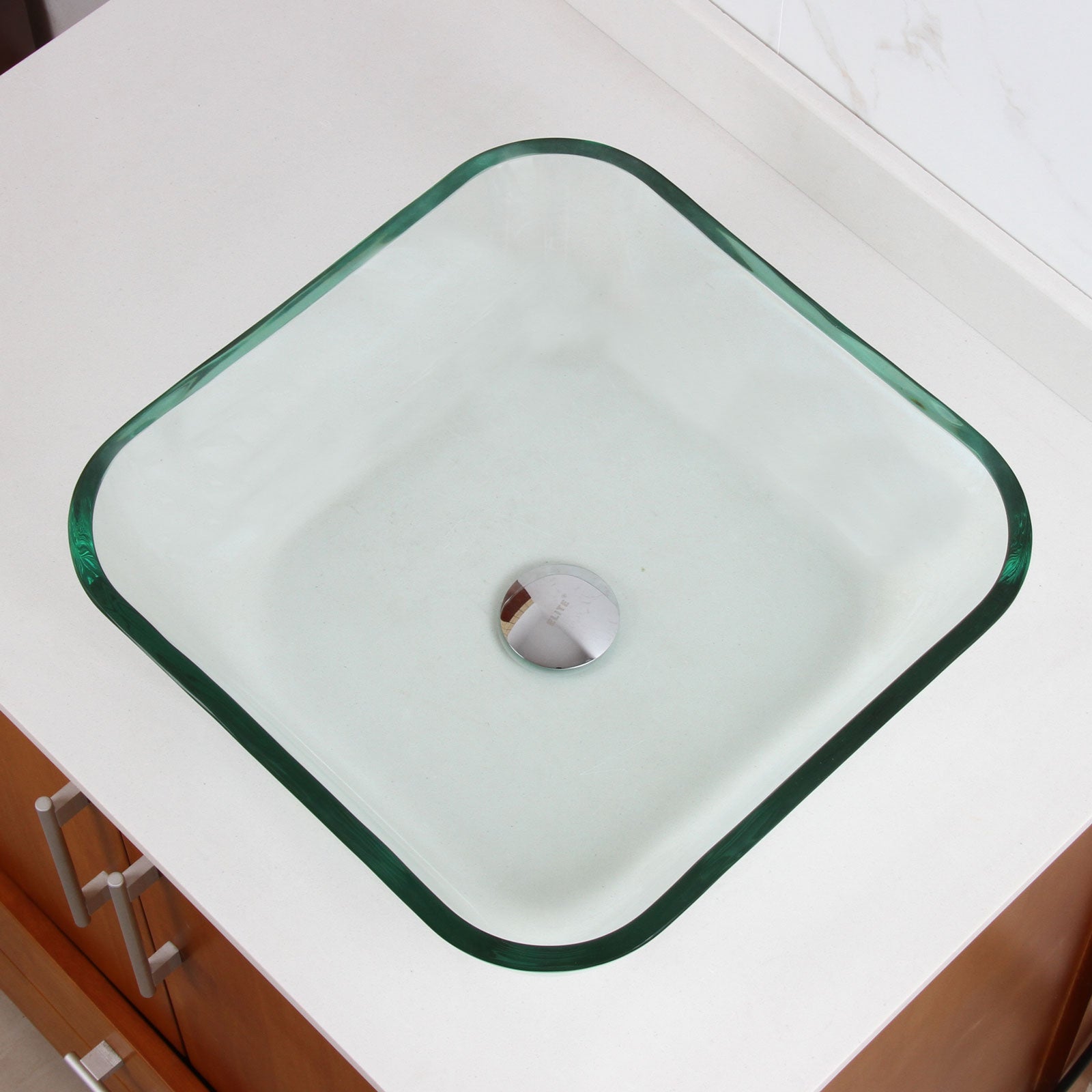 ELITE Transparent Square Tempered Glass Vessel Sink 1501