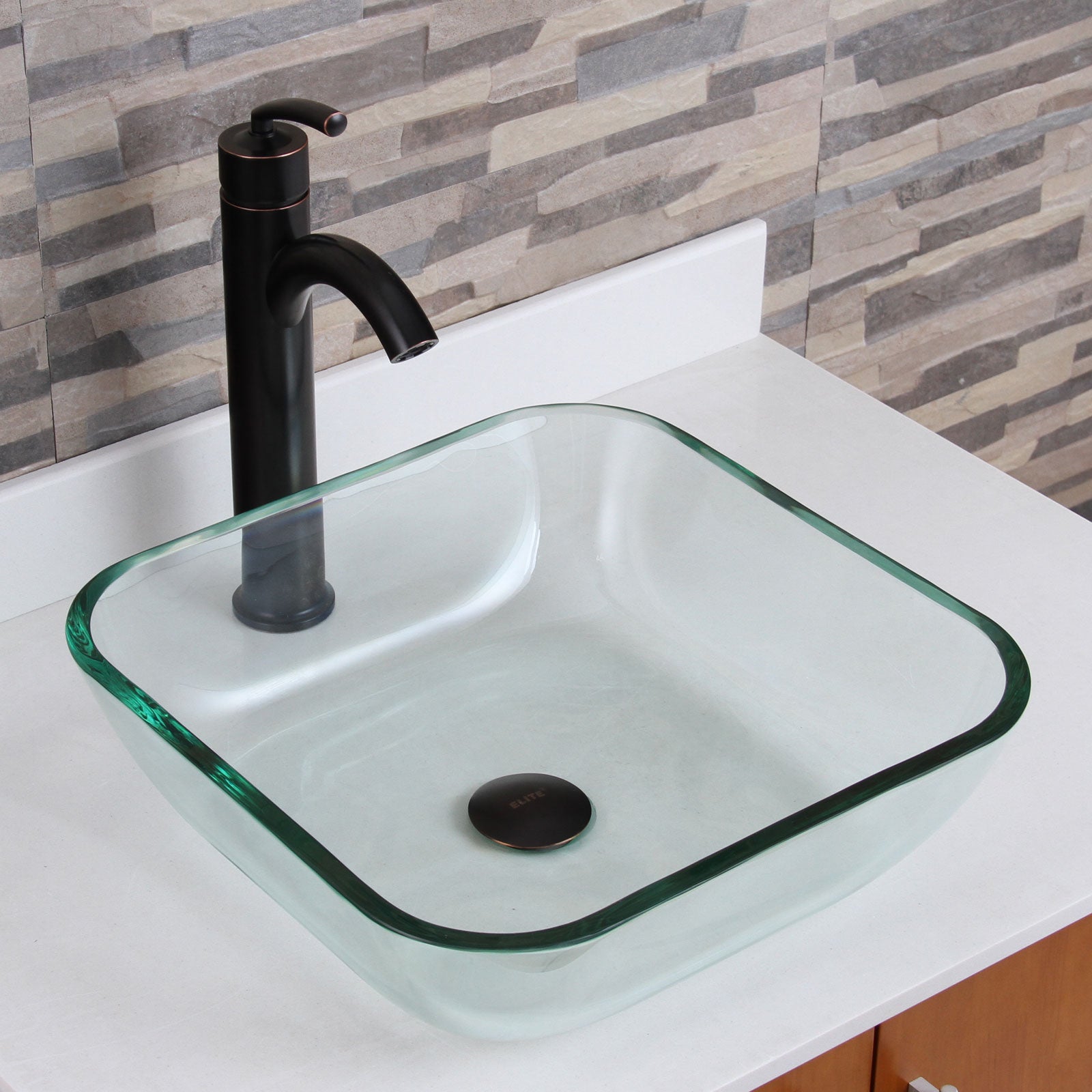 ELITE Transparent Square Tempered Glass Vessel Sink 1501