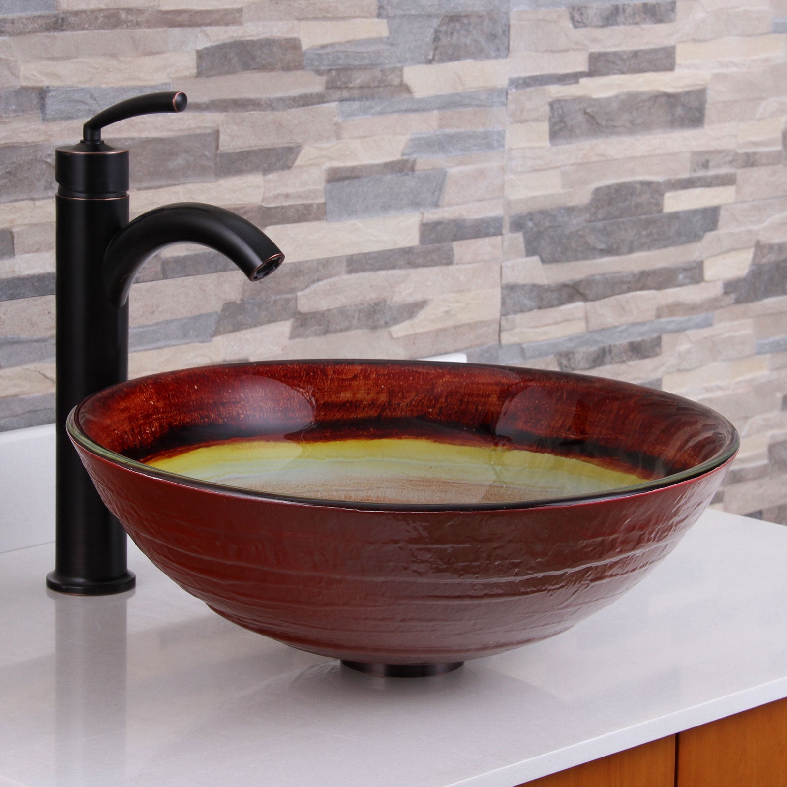 ELITE Rainbow Pattern Tempered Glass Bathroom Vessel Sink 1508