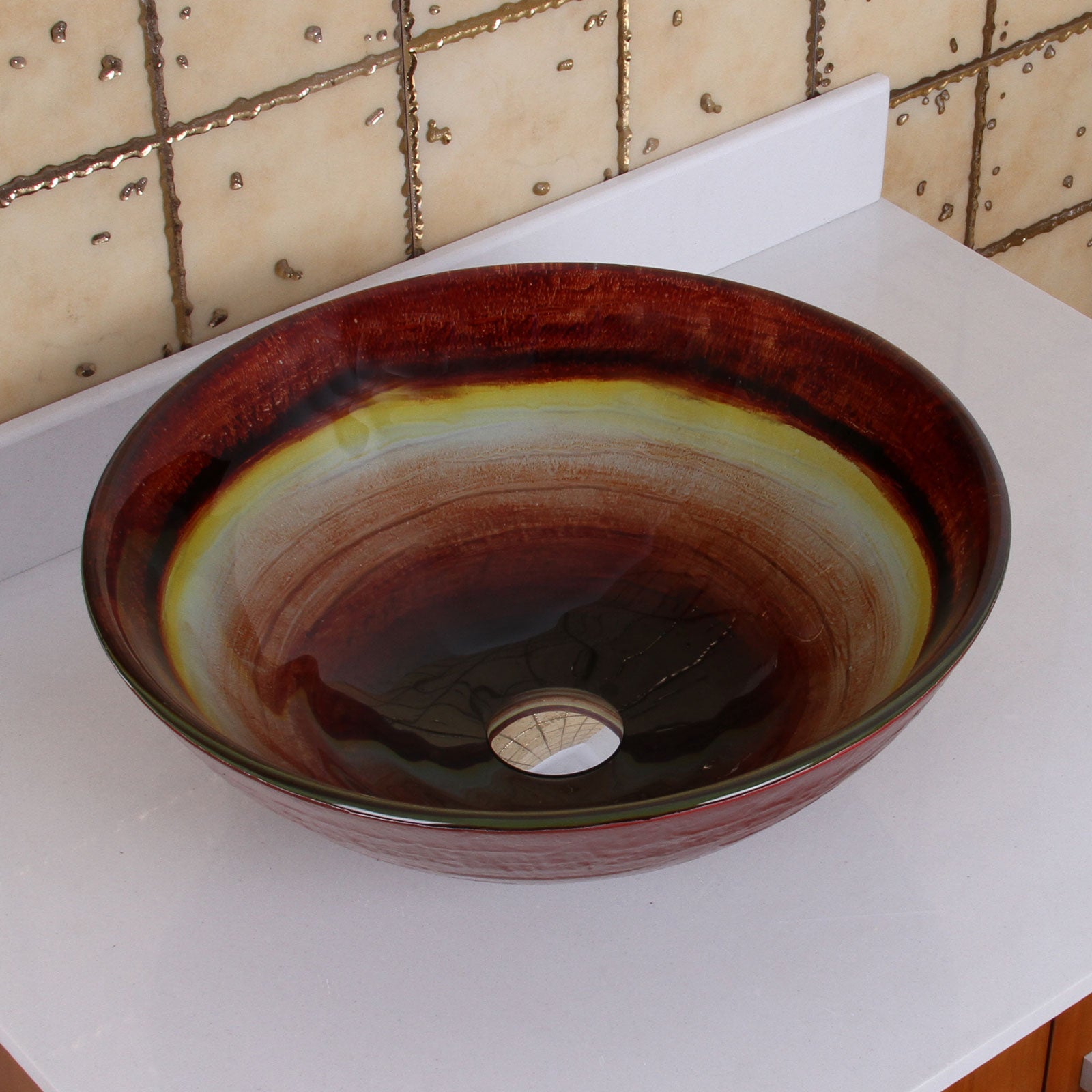 ELITE Rainbow Pattern Tempered Glass Bathroom Vessel Sink 1508