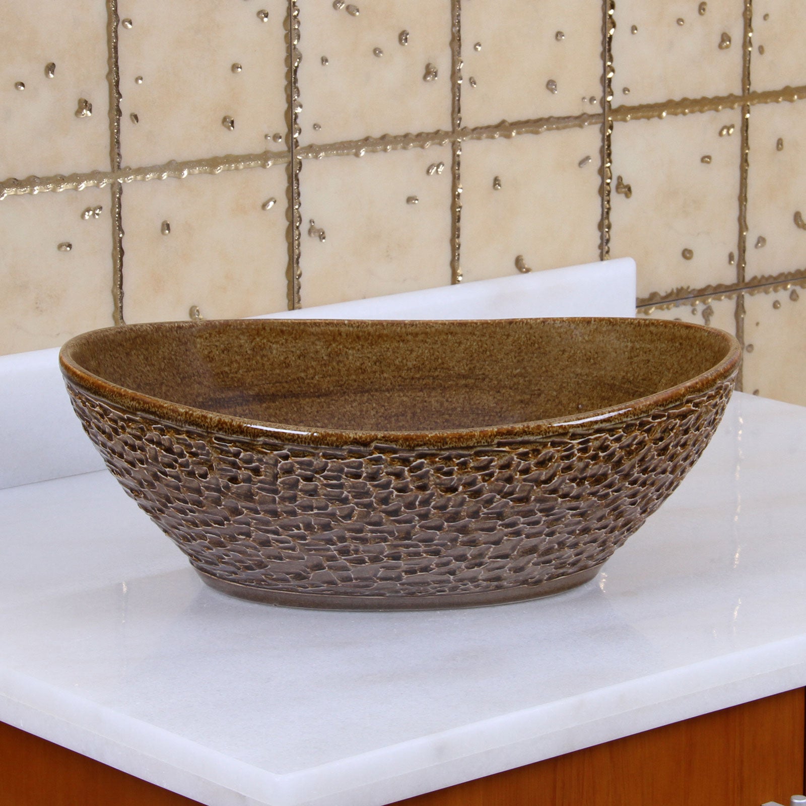 ELITE  Oval Coffee Brown Glaze Ceramic Bathroom Vessel Sink 1551