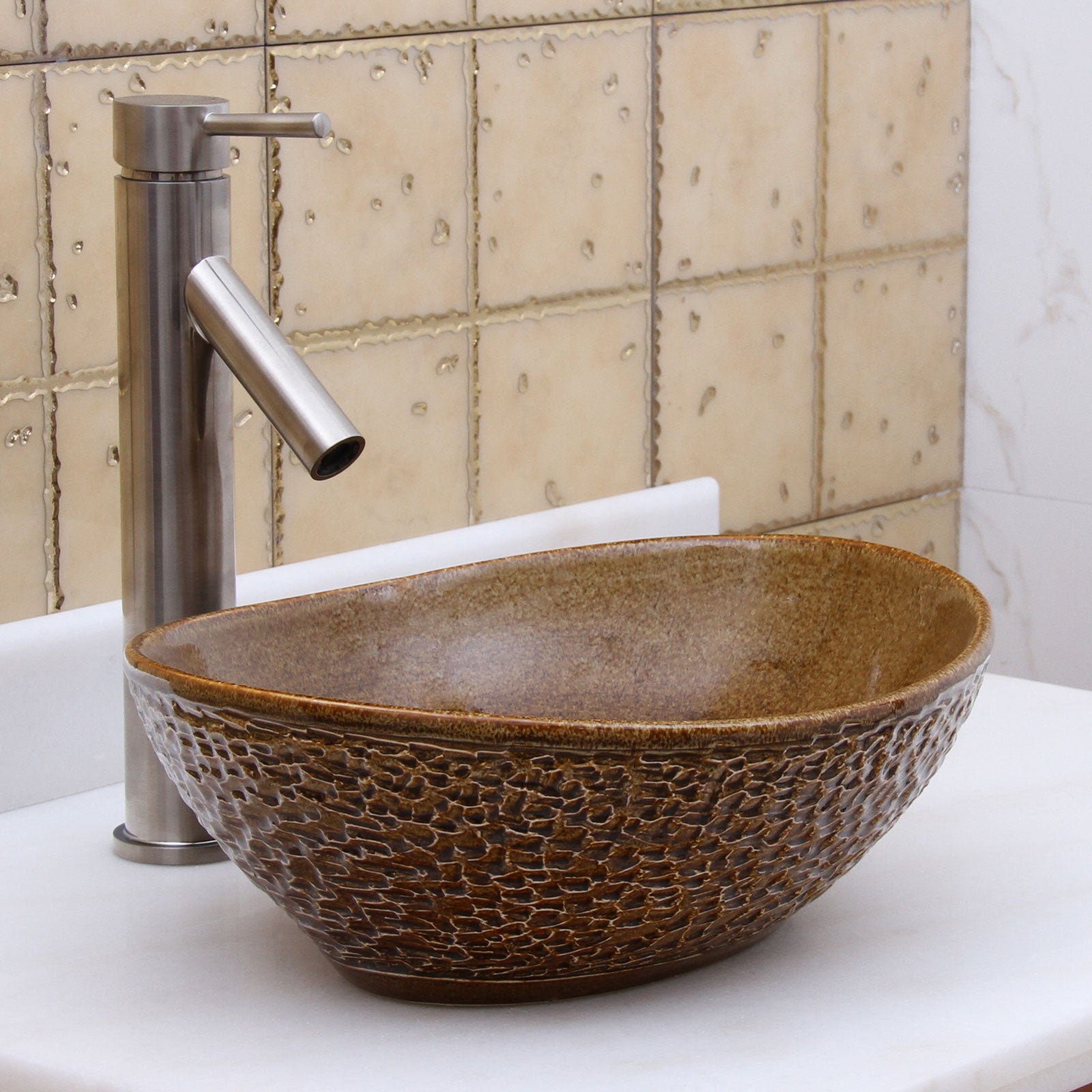 ELITE  Oval Coffee Brown Glaze Ceramic Bathroom Vessel Sink 1551