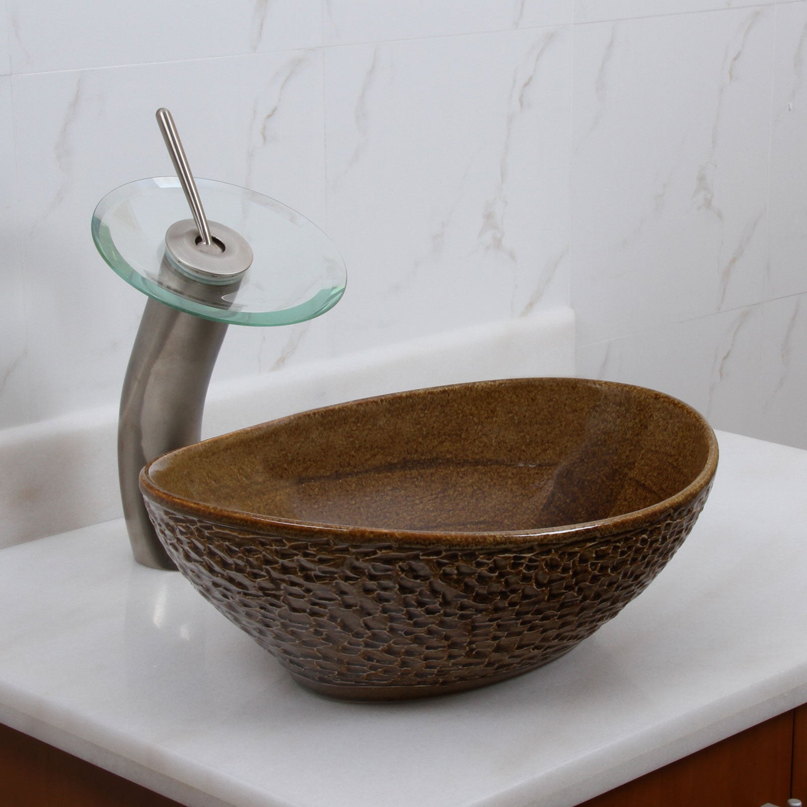 ELITE  Oval Coffee Brown Glaze Ceramic Bathroom Vessel Sink 1551