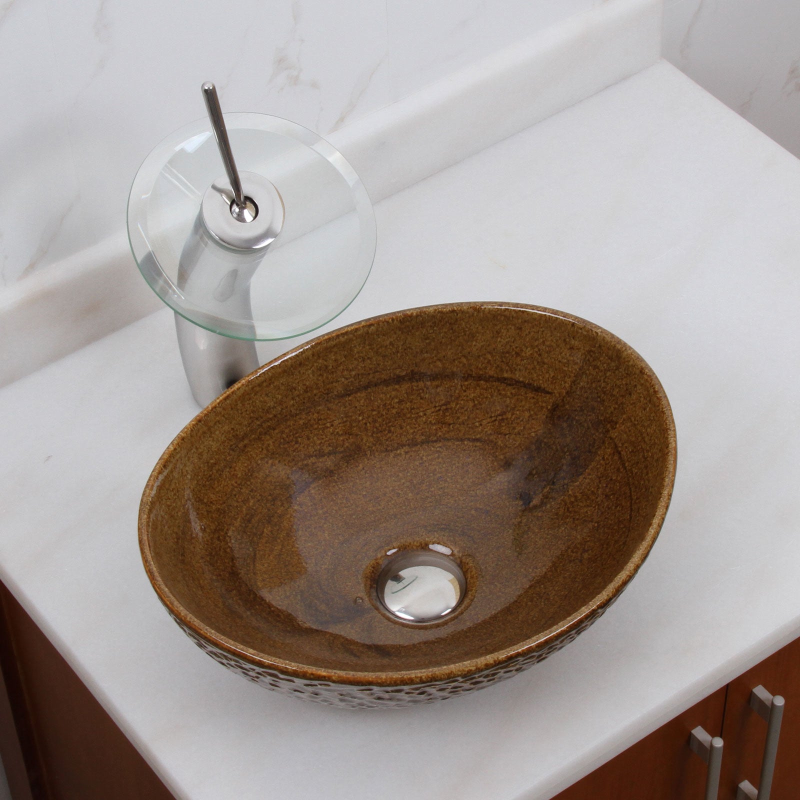 ELITE  Oval Coffee Brown Glaze Ceramic Bathroom Vessel Sink 1551