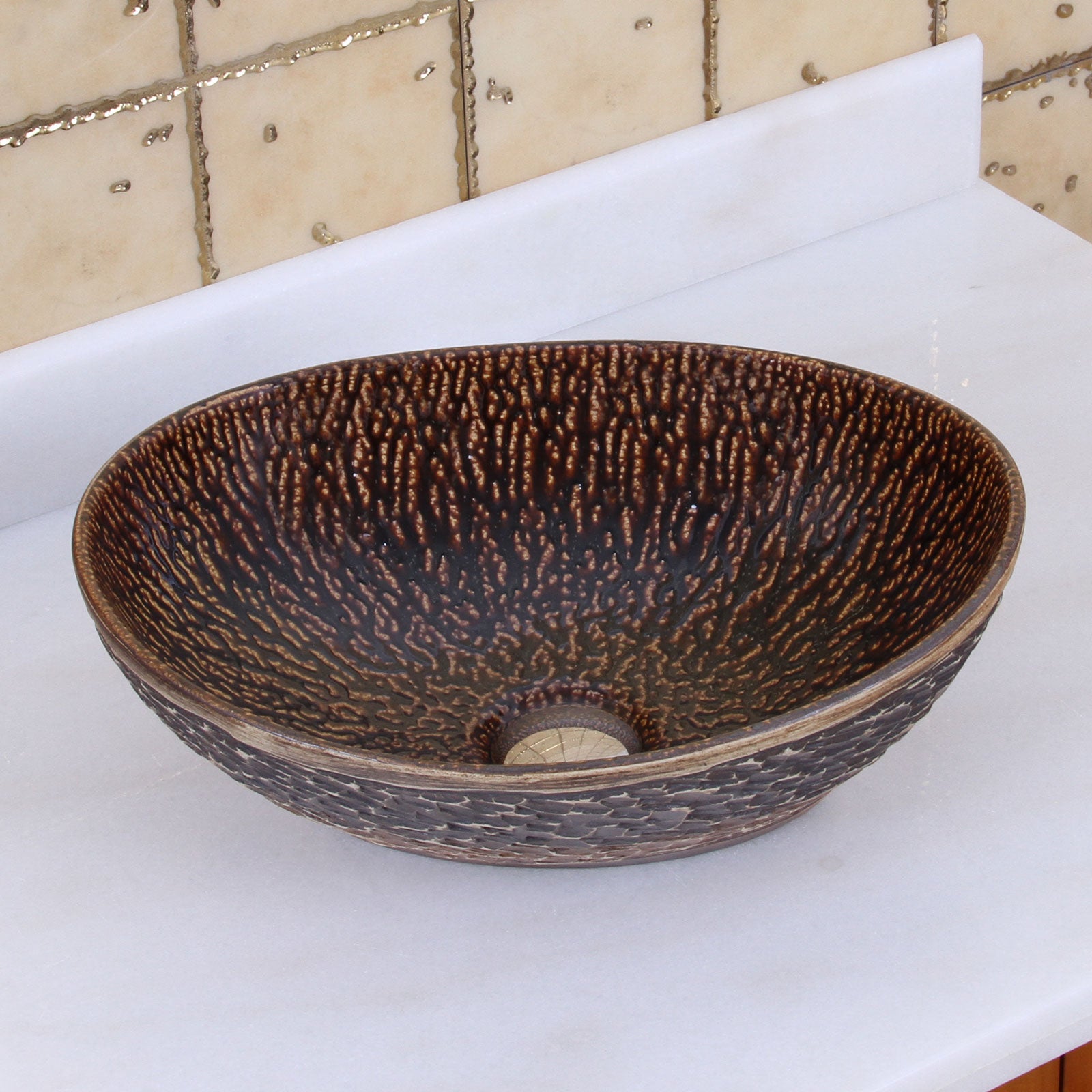 ELITE  Oval Bronze Glaze Ceramic Bathroom Vessel Sink 1552