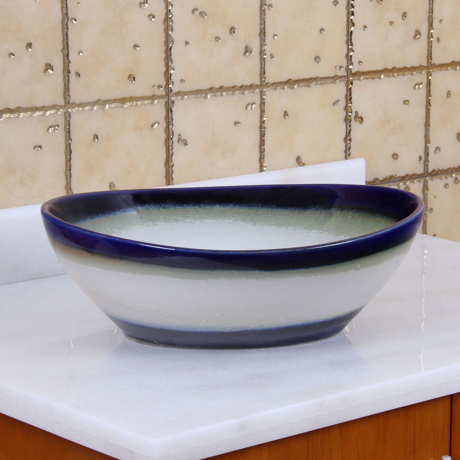 ELITE  Oval Multicolor Glaze Porcelain Bathroom Vessel Sink 1555