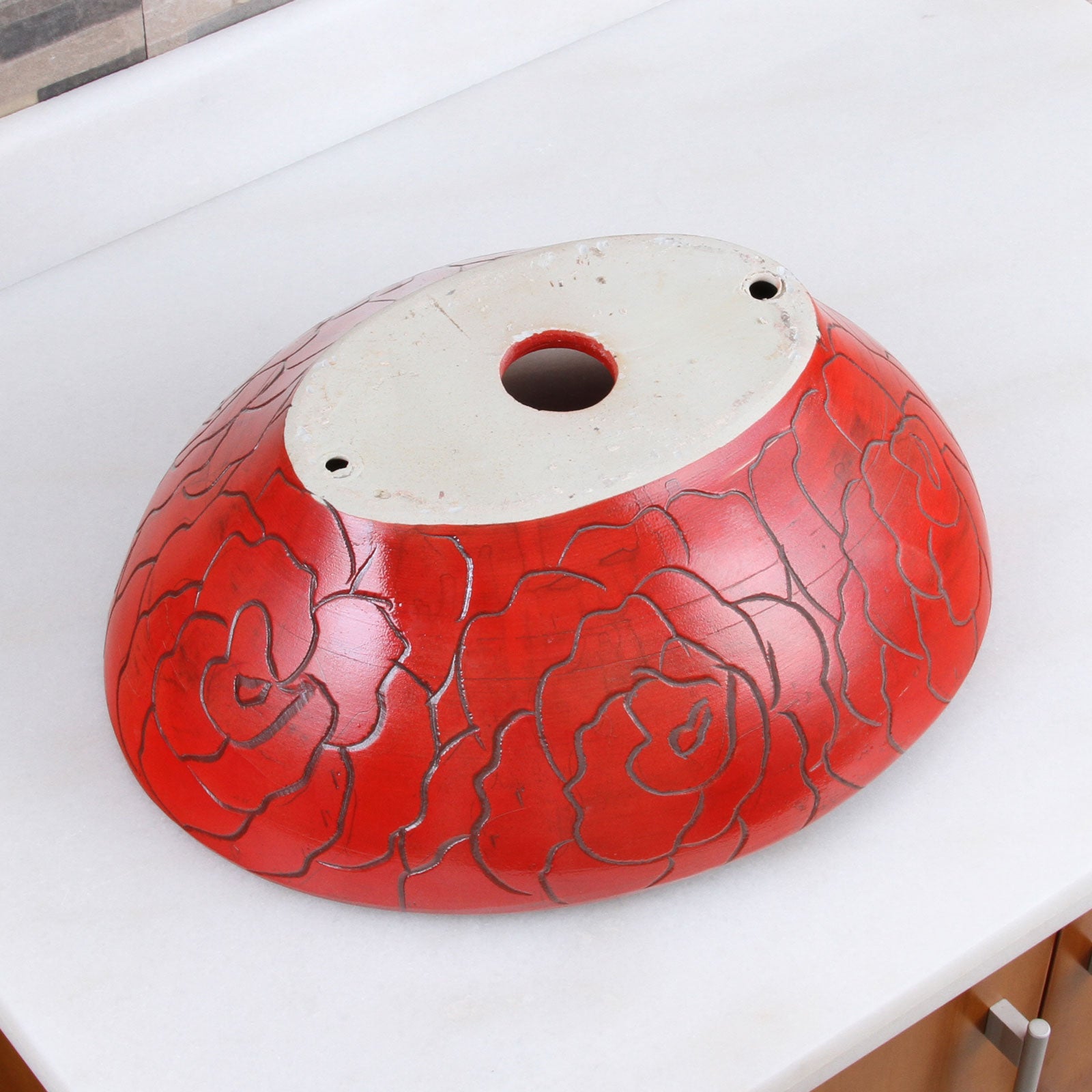 ELITE  Oval Red Rose Porcelain Bathroom Vessel Sink 1557