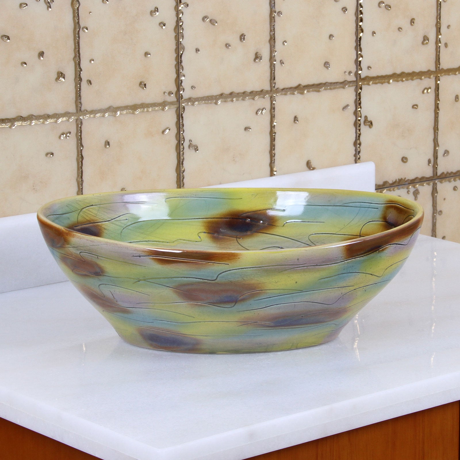 ELITE  Oval Magic Color Glaze Ceramic Bathroom Vessel Sink 1560