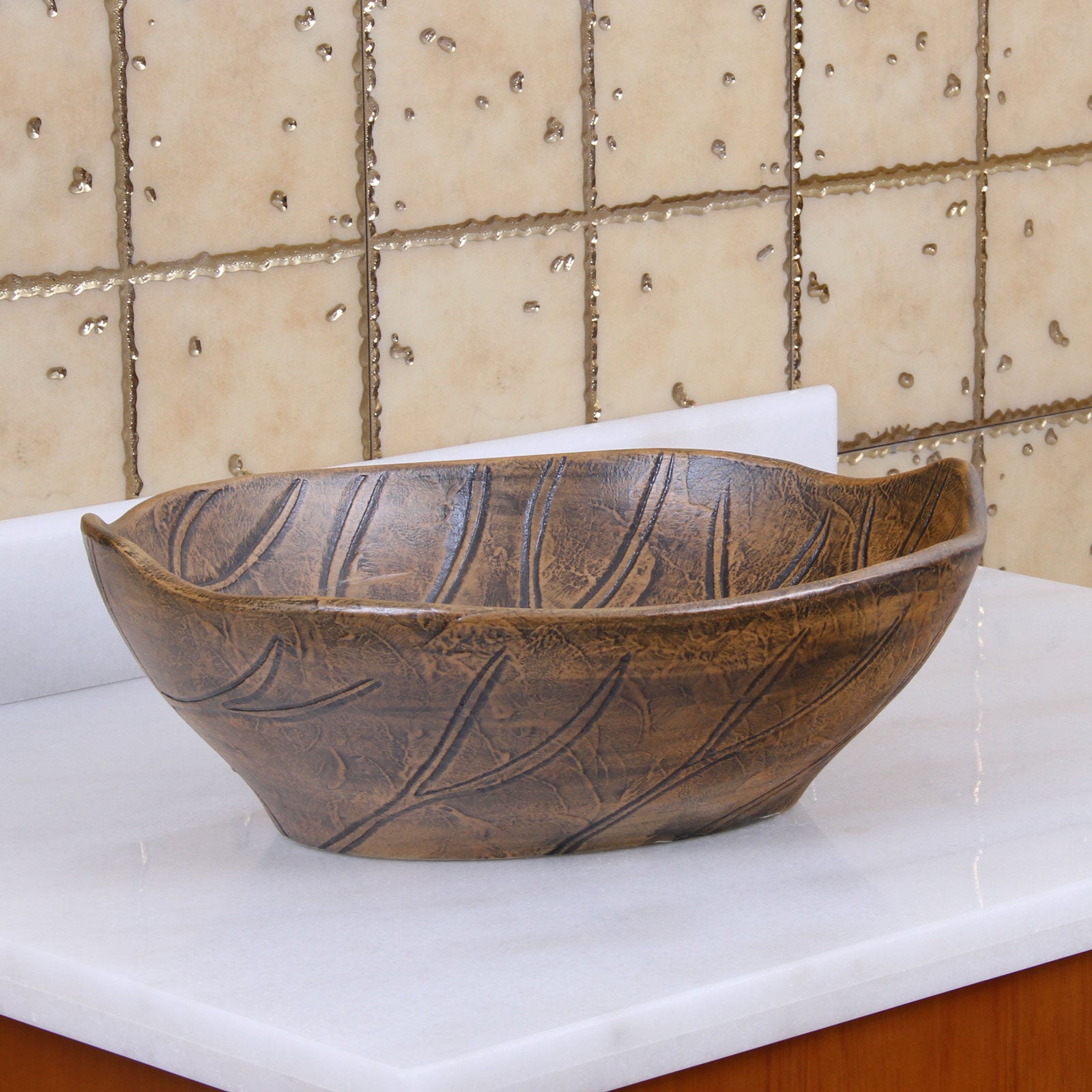 ELITE Oval Matt Glaze Autumn Leave Ceramic Vessel Sink 1562