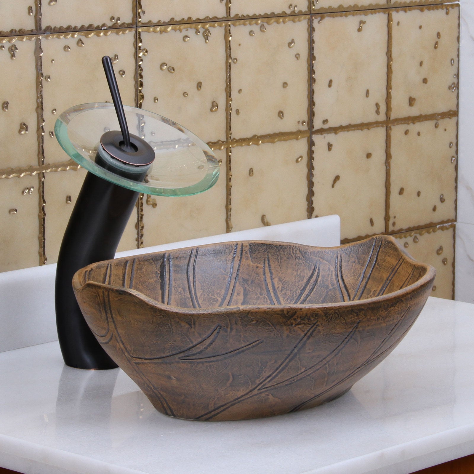 ELITE Oval Matt Glaze Autumn Leave Ceramic Vessel Sink 1562