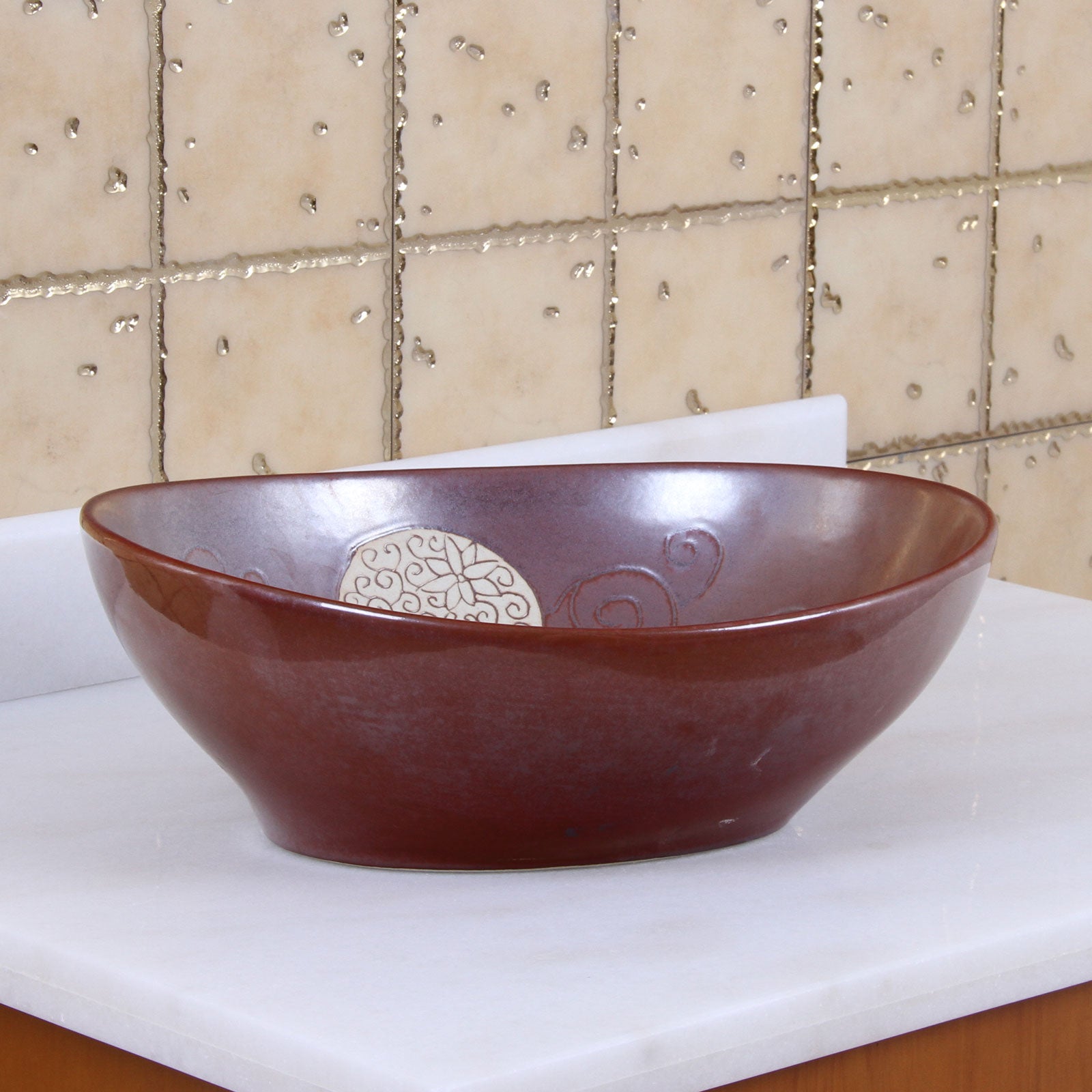 ELITE  Oval Mohogany Glaze Ceramic Bathroom Vessel Sink 1566